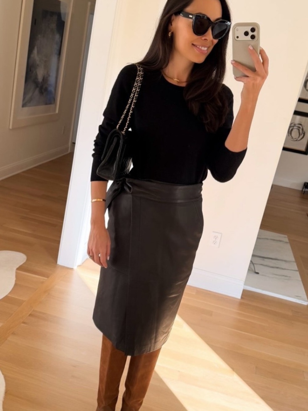 ba&sh Black Leather Pencil Skirt